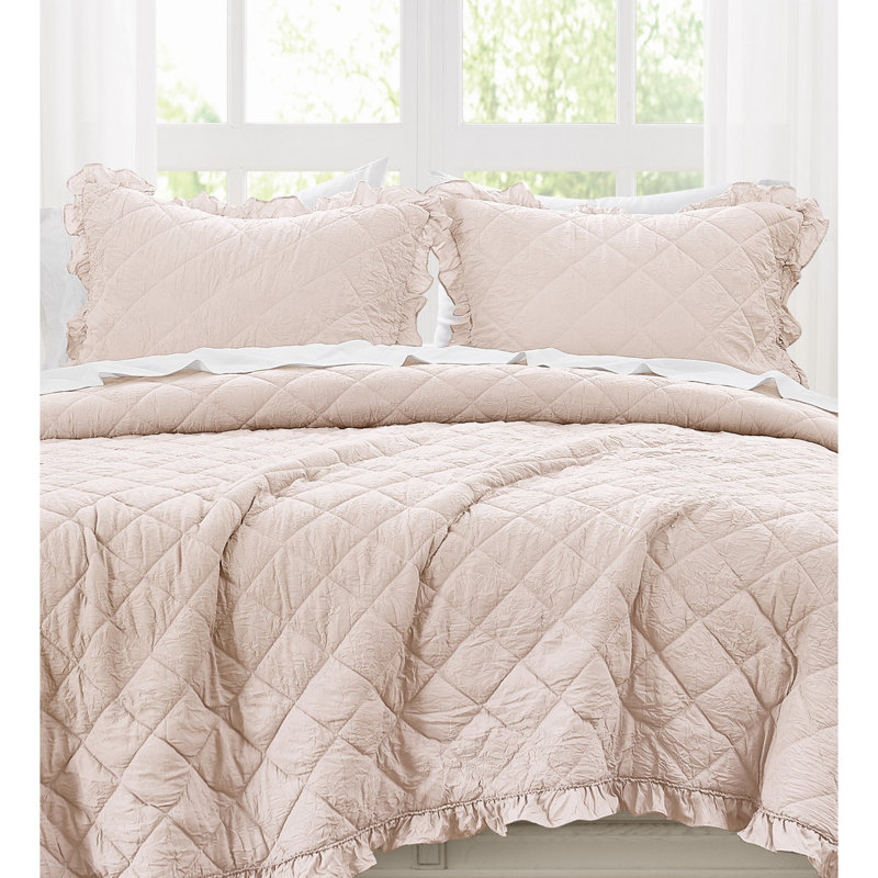 Ensemble de courtepointe à volants vraiment doux, Twin Quilt + 1 Sham, Rose