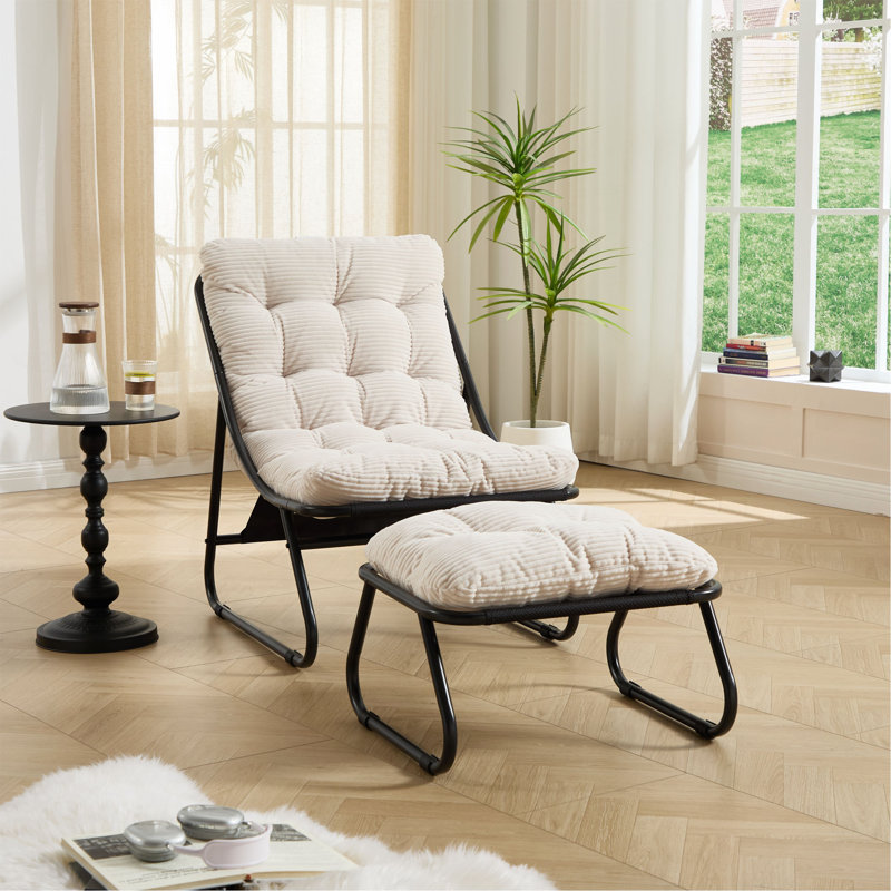 Chaise longue d'extérieur pour patio avec repose-pieds, fauteuil inclinable confortable avec coussin gonflable et repose-pieds