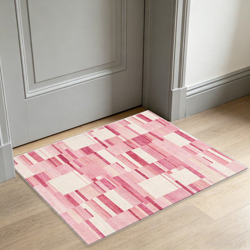 Pink Patchwork Geometric carpet-easy to clean, machine-washable, soft and comfortable; suitable for door mats, kitchens, living rooms, bedrooms, corridors, and laundry areas. Easy to clean, durable carpet for home decoration.
