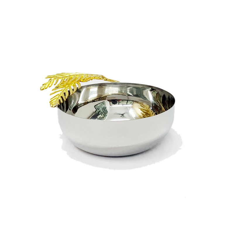 Bol rond avec fougère dorée de 6,5 po de diamètre, 6.5"