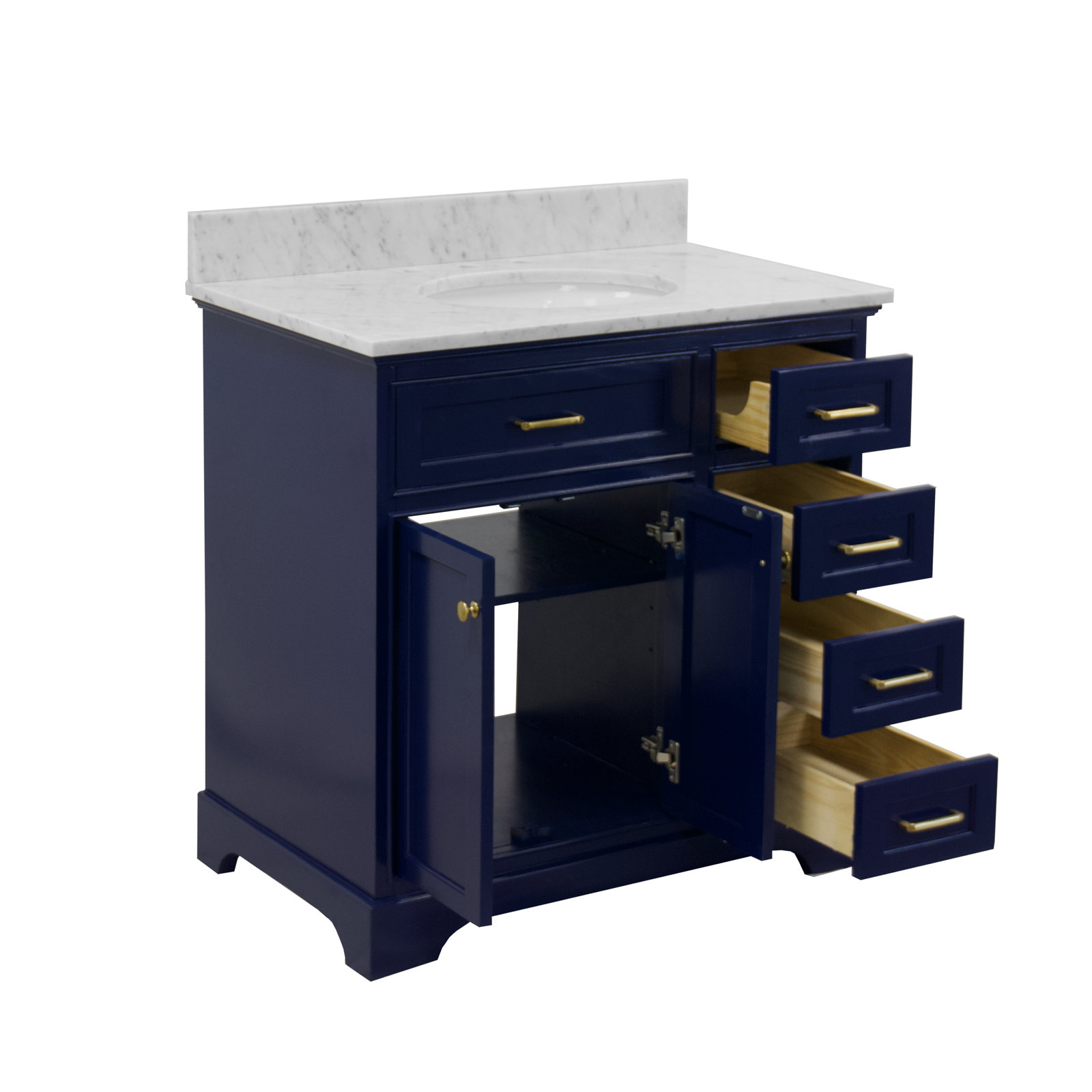 36'' Single Bathroom Vanity, Carrara Marble, Royal Blue