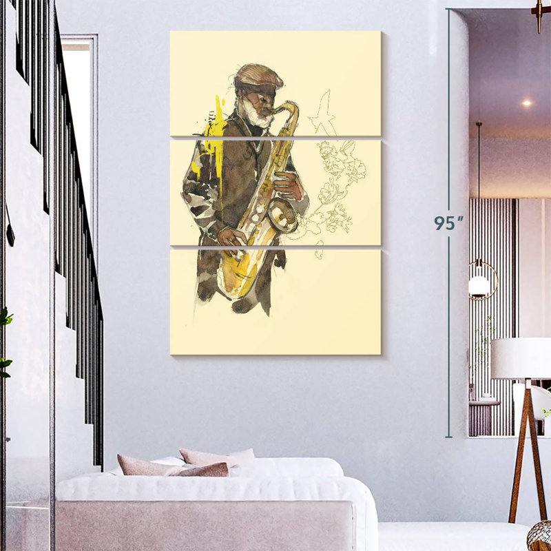 Joueur de saxophone floral Abarca, H 57 po x l 36 po