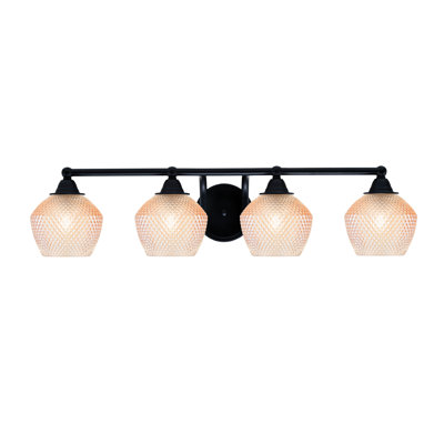 Patton 4 Light Bath Bar Shown In Matte Black Finish With 6" Amber Textured Glass