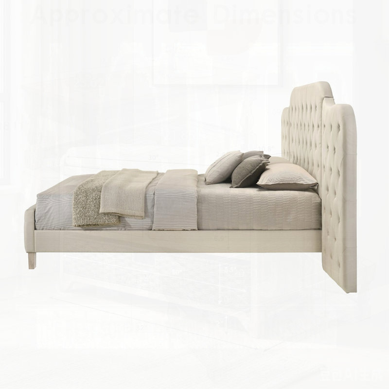 Mobilier de chambre contemporain capitonné en tissu beige avec panneau de lit et tête de lit à tête de lit capitonnée 1pc