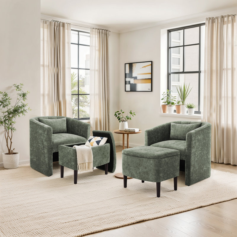Fauteuil demi-tonneau avec repose-pieds , Lin gris-vert
