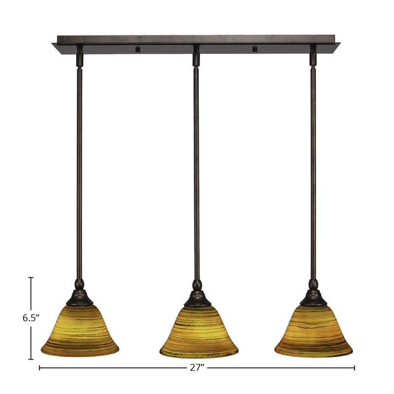 3 Light Stem Hung Linear Pendalier With 7" Firré Saturn Glass, Bronze