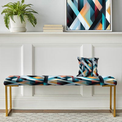 Monochrome Reflections - Geometric Upholstered Gold Bench