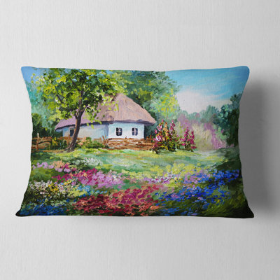 Landscape House in the Village Oil Painting Lumbar Pillow