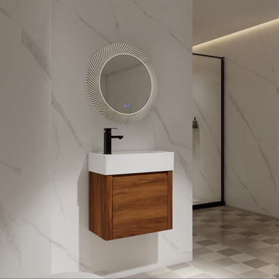 Meuble-lavabo mural moderne avec lavabo en céramique et porte à fermeture en douceur
