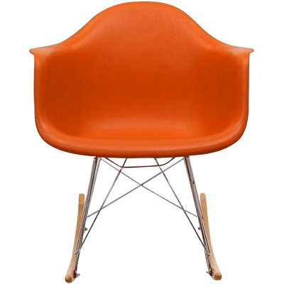 Chaise berçante Hickson - Chaise avec accoudoirs en métal et pieds en bois avec siège en plastique - Chaise de chambre de bébé, de patio ou de salon moderne