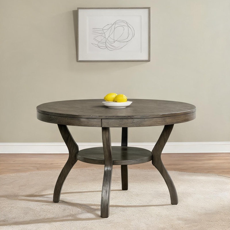 Table de salle à manger ronde 48 pouces 4 places avec tablette ouverte, bois massif gris ardoise, mobilier de coin-repas rustique