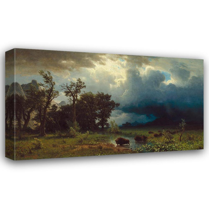 Art sur toile tendue Lark Manor ™ à Bierstadt, Albert, Buffalo Trail: The Impendent Storm, H 30 po x l 48 po