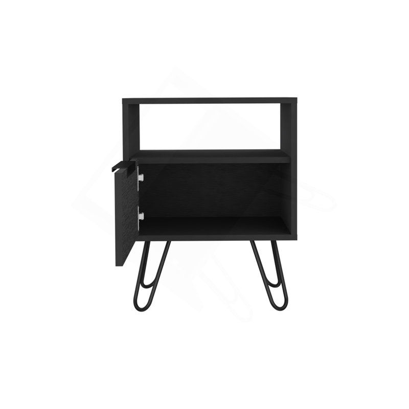 Nightstand Skyoner, Single Drawer, Hairpin Legs, Black Wengue Finish, Black