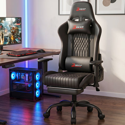 Ergonomic Gaming Chair with Retractable Footrest, 22" Extra Wide Padded Seat Cushion, Reclining Heavy Duty High Back Computer Desk Office Chair with Adjustable Armrests & Lumbar Support