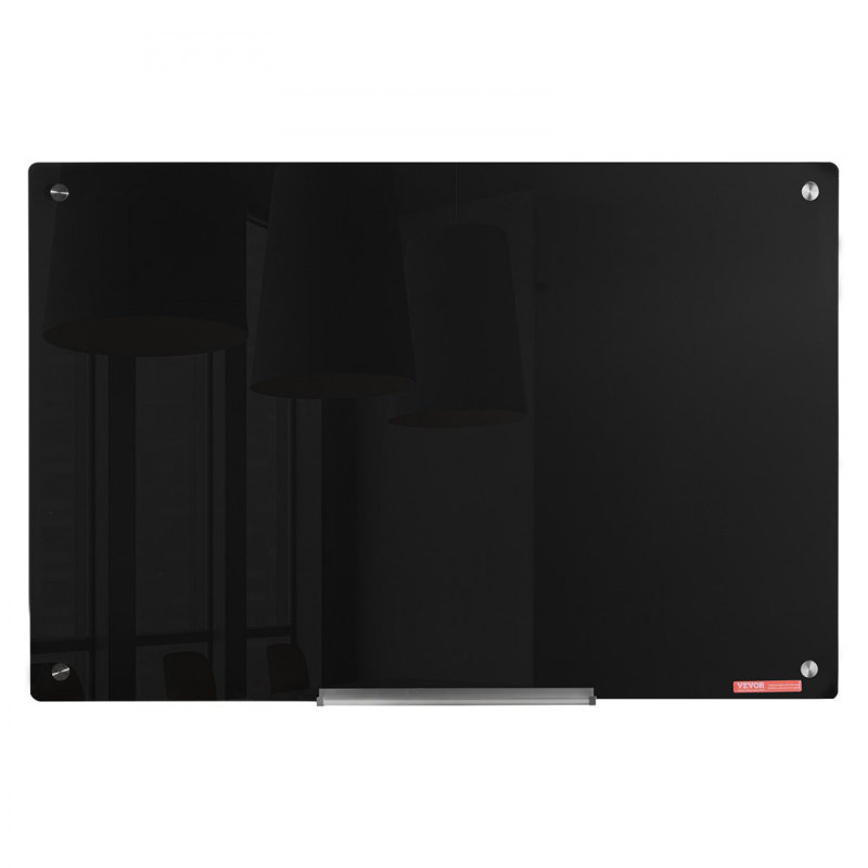 Tableau blanc magnétique en verre, tableau effaçable à sec, H 23,62 po x L 35,43 po, Noir, noir, noir, noir