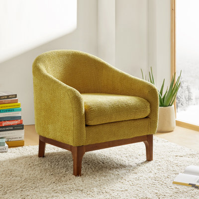 Berklie Modern Boucle Barrel Chair with Solid Wood Legs