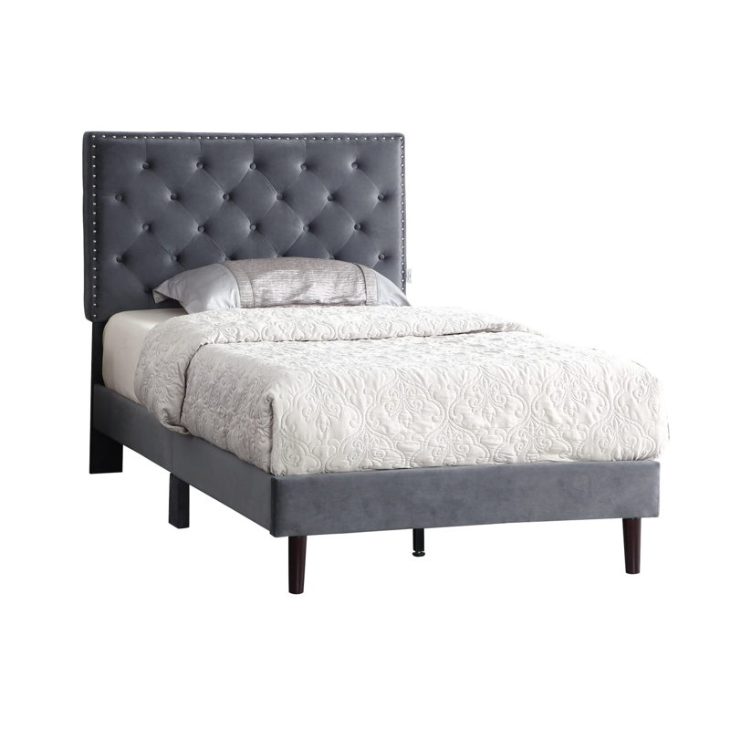 Avrah Upholstered Wingback Bed, Gray, Twin