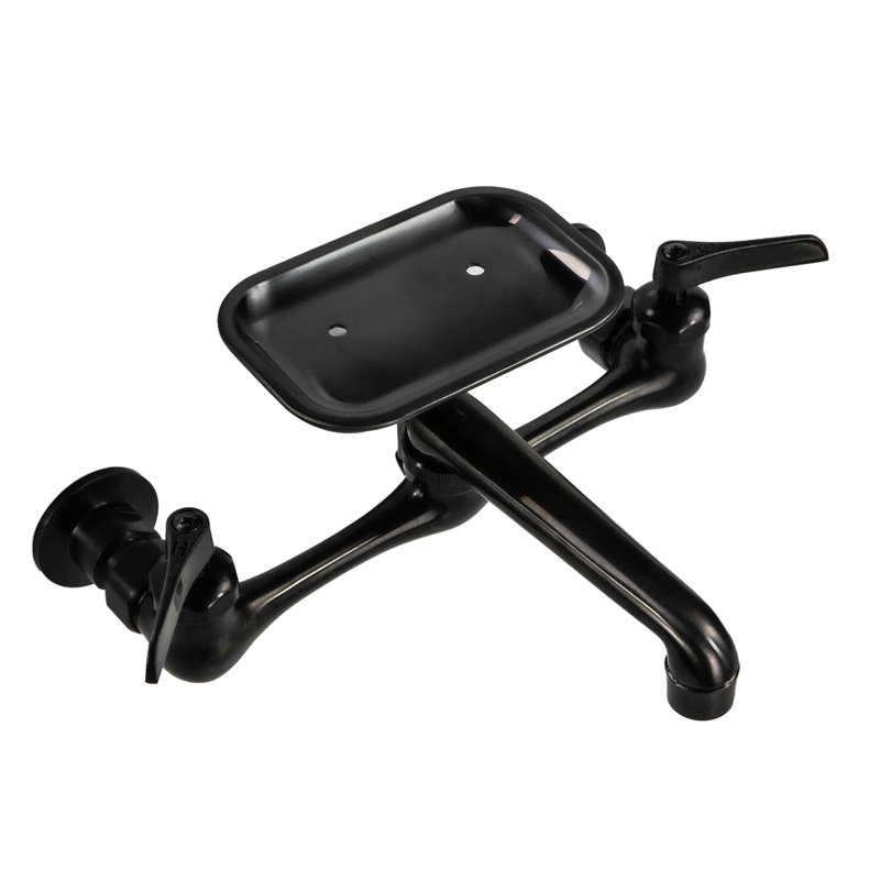 8 Inch Spread Wall Mount Faucet with Soap Dish, Matte Black
