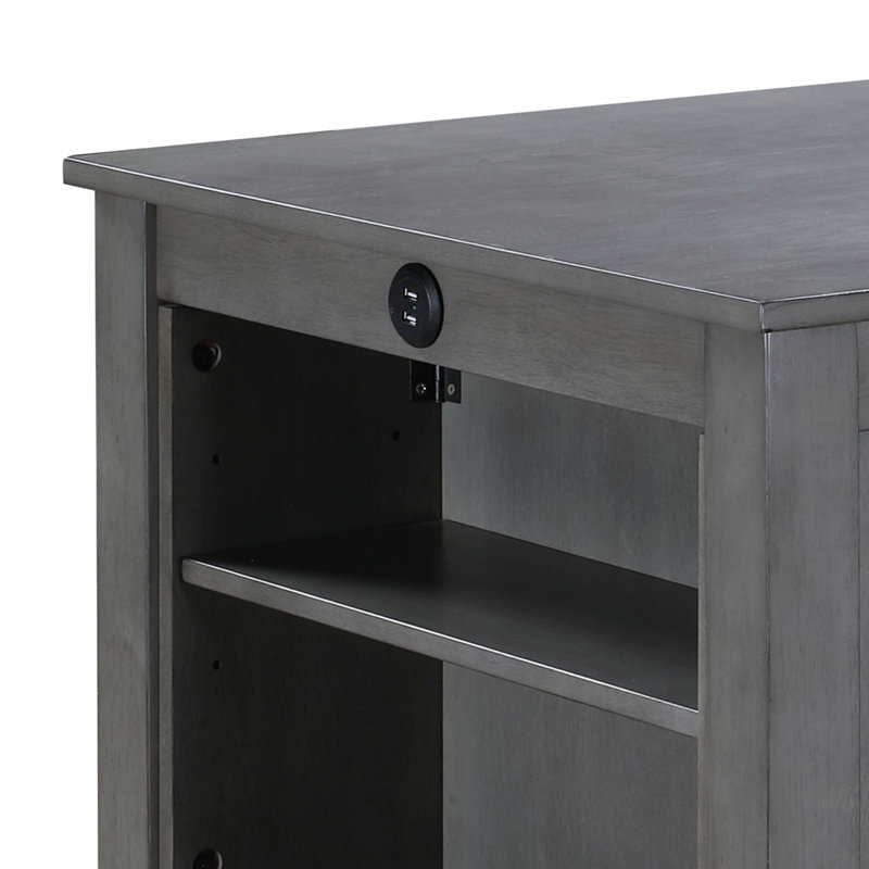 Graham 36" Gray Finish Small Space Counter Height Dining Table With USB Charging Ports And Shelves, Gray