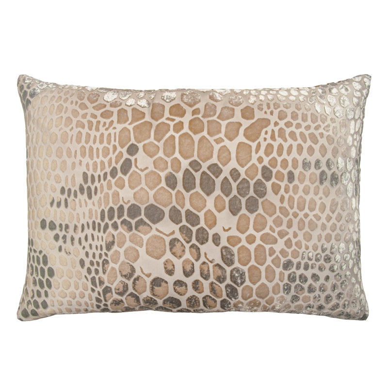 Snakeskin Velvet Rectangular Pillow Cover & Insert, 12"H x 24"W, Latte