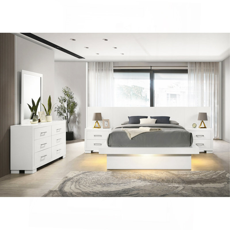 Ensemble de chambre avec lit plateforme 5 pièces et 2 tables de chevet Tokyo