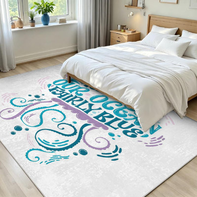 Clear Machine Washable,Keep Ocean Blue Indoor Area Rug
