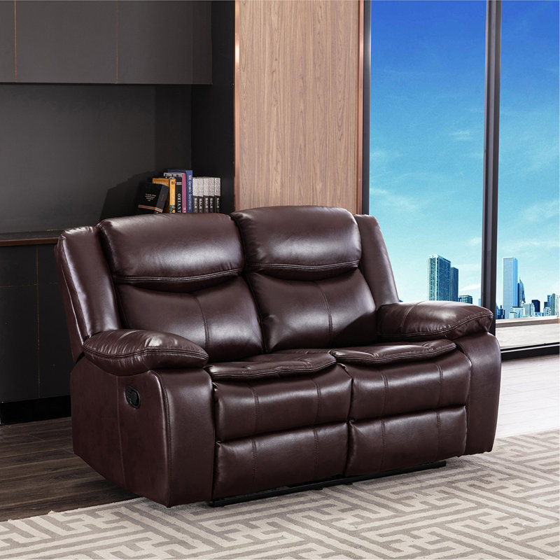 Breathable Leather Manual Reclining Loveseat For Living Room, Dark Brown