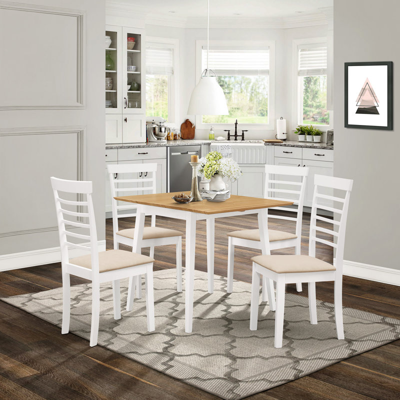 Ahwahnee 4 - Person Drop Leaf Rubberwood Solid Wood Dining Set, White, White