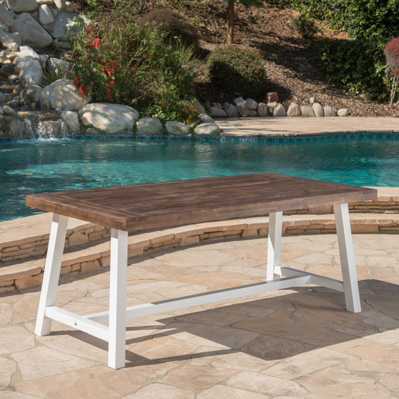 Table de salle à manger d'extérieur en bois massif Polacia l 70 po x P 34,75 po, Plateau brun foncé / base blanche