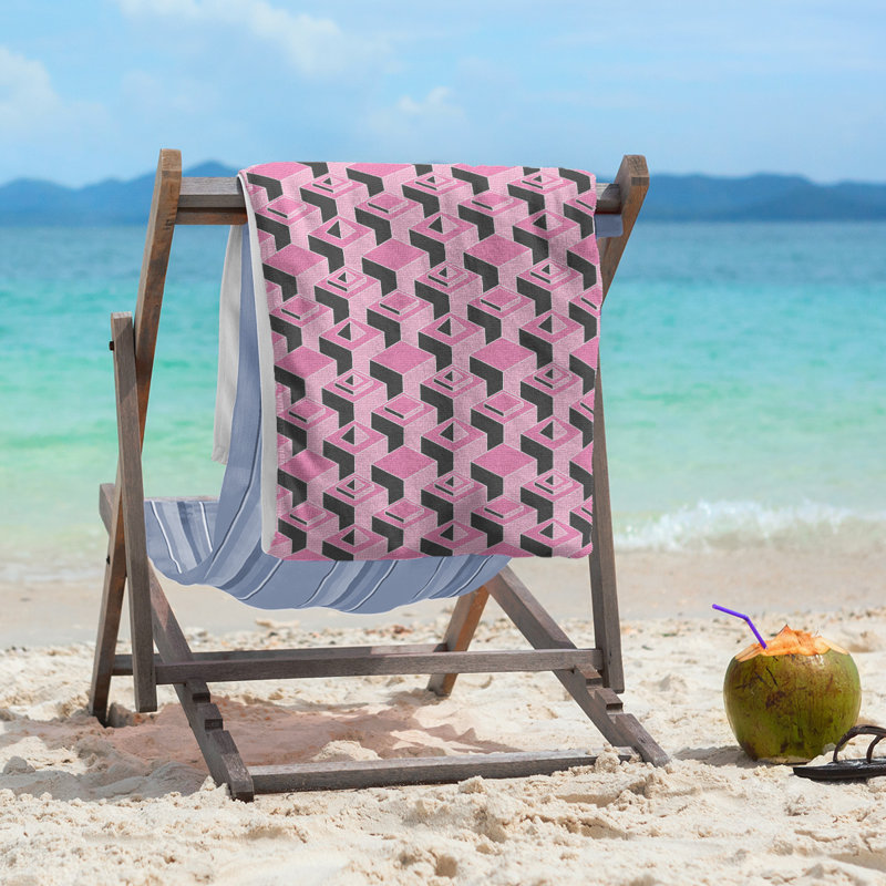 Serviette de plage classique gratte-ciels, Rose/noir