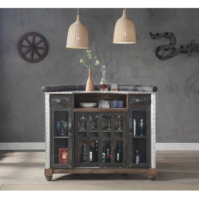 Rahman Semicircle Bar Cabinet in Antique Ebony and Aluminum