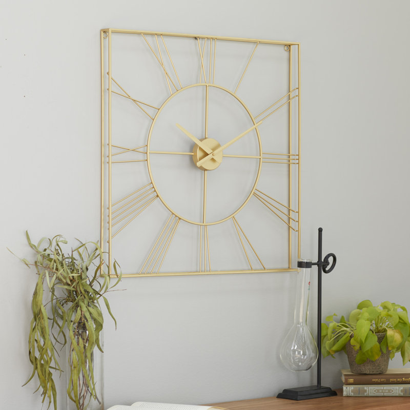 Pom CosmoLiving by Cosmopolitan Metal Open Frame Square Wall Clock, Gold 