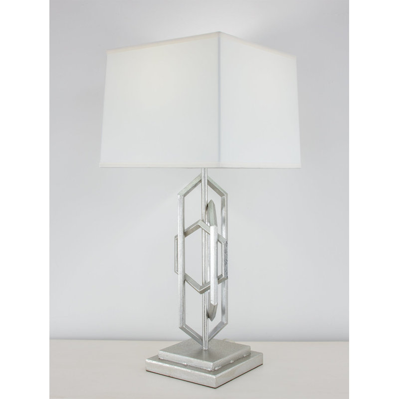 Diora Table Lamp, Antiqued Silver Leaf, White