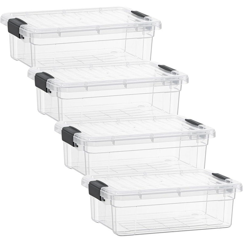Latitude Run® Clear Storage Bins with Lids, 4 Pack- Plastic Storage Boxes for Home, 2.3 qt