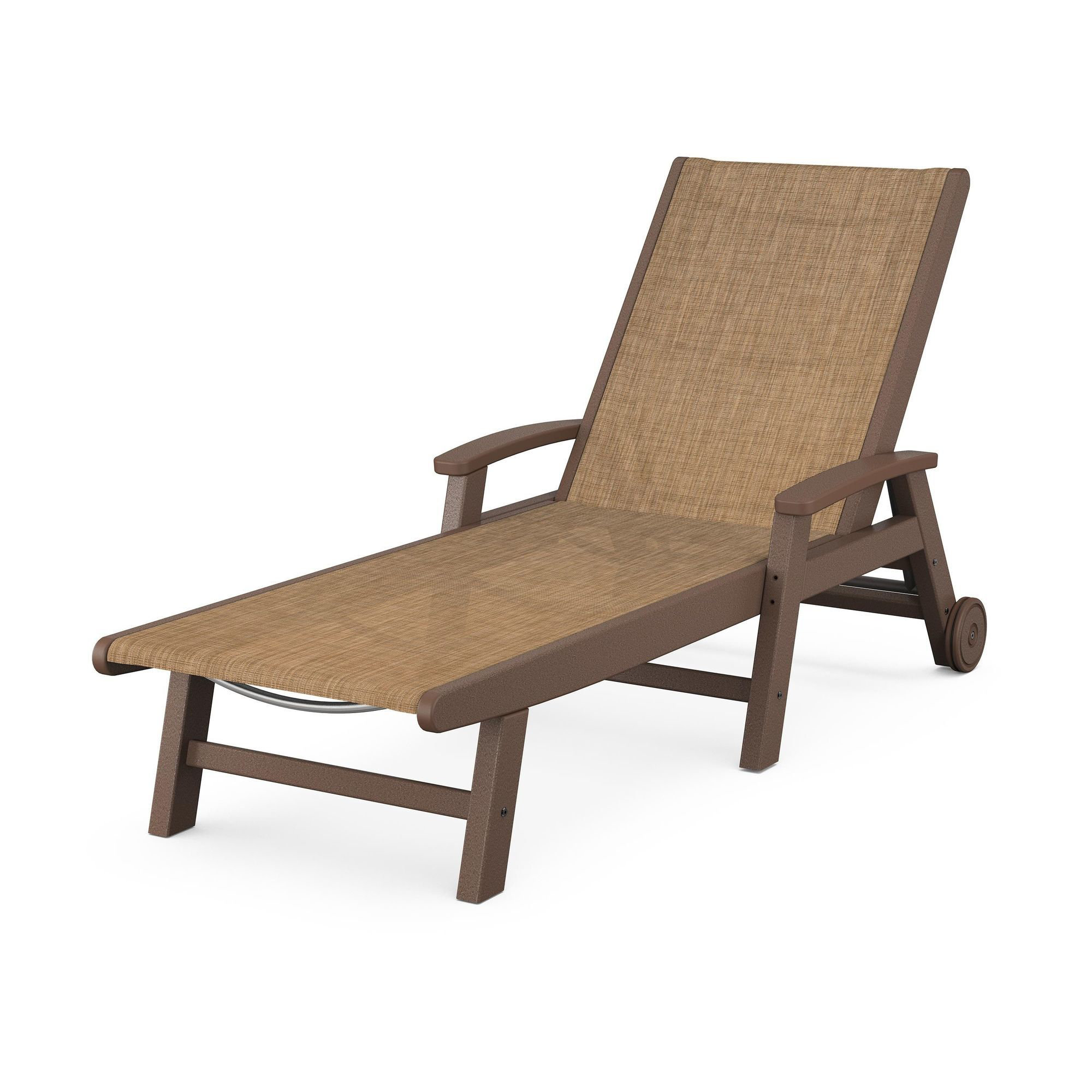 POLYWOOD Coastal Chaise with Wheels, Mahogany, Dune Burlap Revolution®