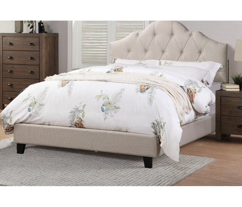Cadre de lit contemporain très grand californien 1pc avec lit réglable en bois touffeté en polyfibre brun clair - aucun sommier nécessaire, durable!