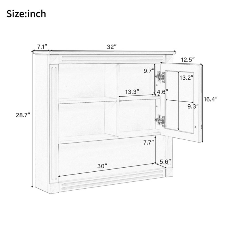 32'' Bathroom Wall Cabinet With Mirror, White