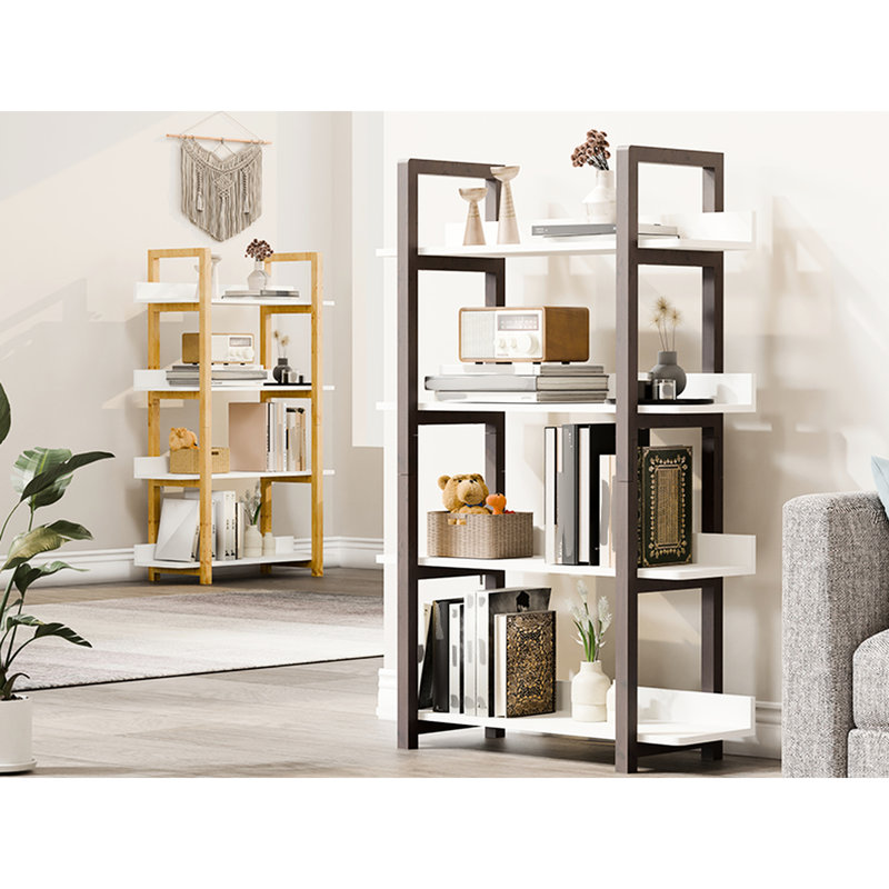 Bibliothèque multifonctionnelle fabriquée à partir de pour la maison, livres et plantes à tablettes ouvertes à quatre niveaux, stable, fixation murale incluse