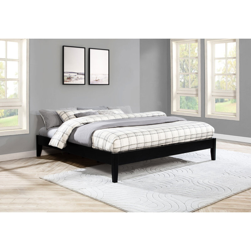 Lit plateforme très grand noir, profil bas, base en contreplaqué, conception universelle, lit de taille Allure pour la taille, structure en bois, support solide et solide, délice