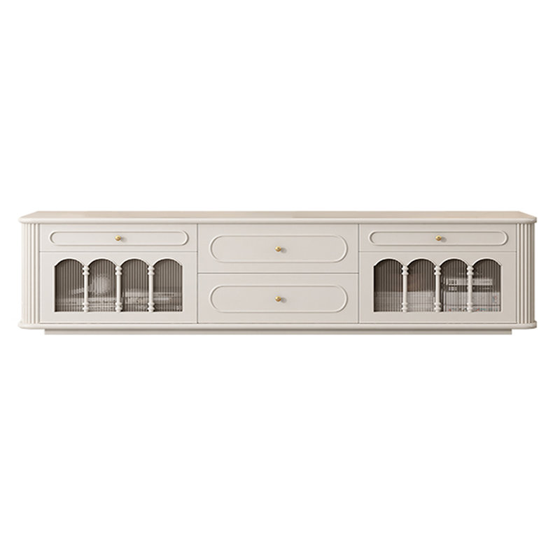 Meuble télé style rétro en buis français, H 23,62 po x L 86,61 po x l 15,75 po, Crème, crème