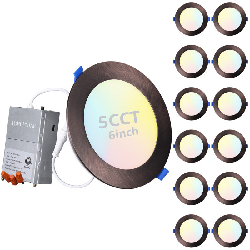 Éclairage encastré 12 W 6 po 5CCT à intensité variable avec boîte de jonction, bronze huilé, Bronze frotté à l'huile