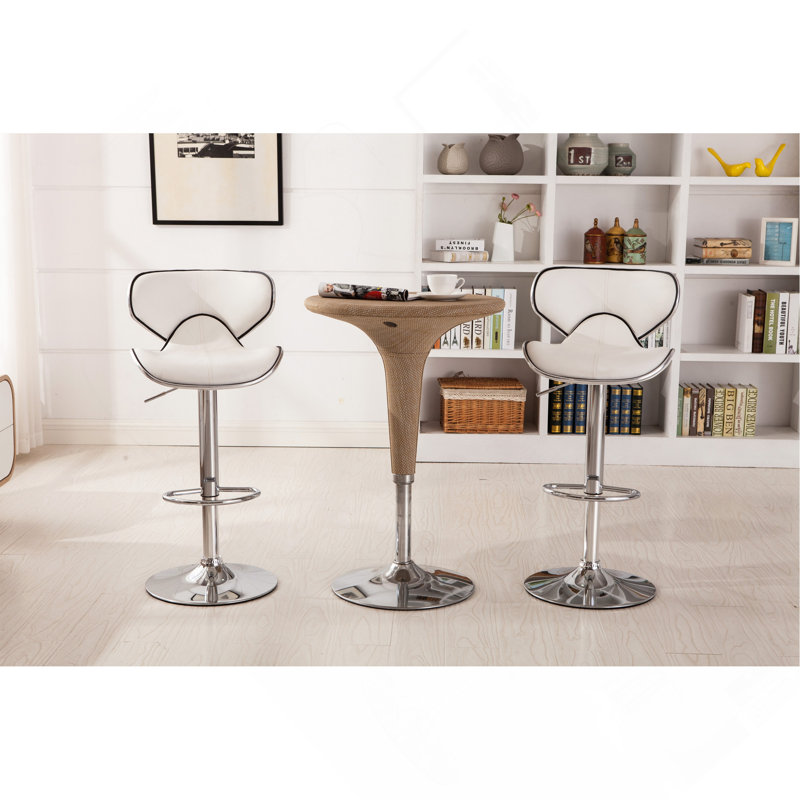 Upholstery Airlift Adjustable Barstool With Chrome Base, Set Of 2, White