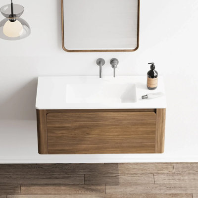 Elliana 36-inch W x 19-inch D 1-Drawer Wall-Mounted Bathroom Vanity with Single Sink and Matte White Solid Surface Countertop
