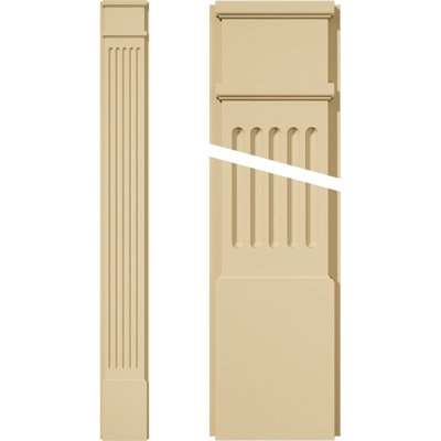 Signature Urethane Fluted Pilaster w/ Decorative Capital & Base, 8"W x 72"H x 2"P (Pair), Base Can Be Trimmed Up to 6 5/8", High Density Milled Urethane, Factory Primed Tan, Sold As Pair