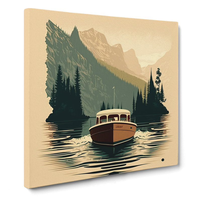 Boat On A Lake Mid-Century - Print, 50cm H x 50cm W x 3cm D