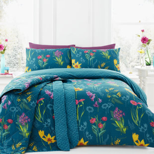 Ingrid Colourful Flower Bouquets Face and Geometric Duvet Cover Set