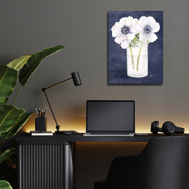  «Tranquil Blossoms 1 Navy C» par James Wiens, art mural en verre acrylique, H 16 po x l 12 po x P 0,13 po