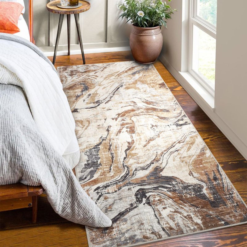 Tapis abstrait antidérapant pour salle de bain Randolph, Tapis de couloir 2 pi x 6 pi