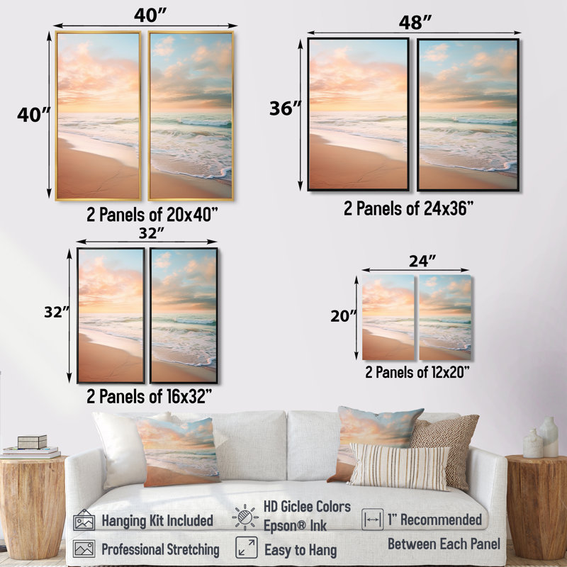 Beach Photo Coastal Tranquillity I - Beige, décoration murale 2 panneaux, 40" H x 40" W, Impression encadrée flottante, Black