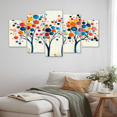 4 saisons orange et bleu arbre reflets II - ensemble abstrait d'art mural Mid-Century